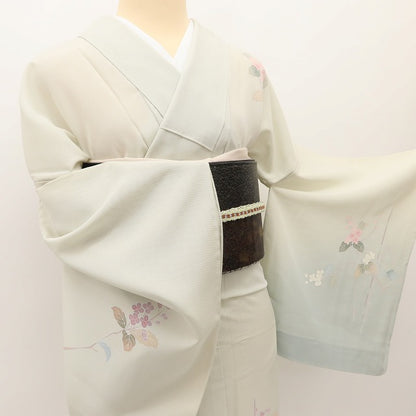 百華 Y5498 美品 夏着物 丹後ちりめん 手描き友禅 木賊 紫陽花 トールサイズ 絽 正絹 手縫い仕立て 訪問着