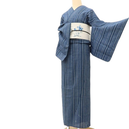 百華 Y5501 洗える夏着物 しじら織 縦縞 Sサイズ 綿 居敷当て付 手縫い仕立て 浴衣