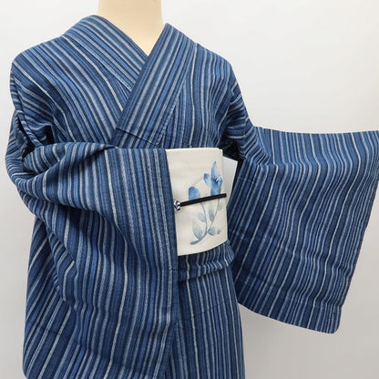 百華 Y5501 洗える夏着物 しじら織 縦縞 Sサイズ 綿 居敷当て付 手縫い仕立て 浴衣