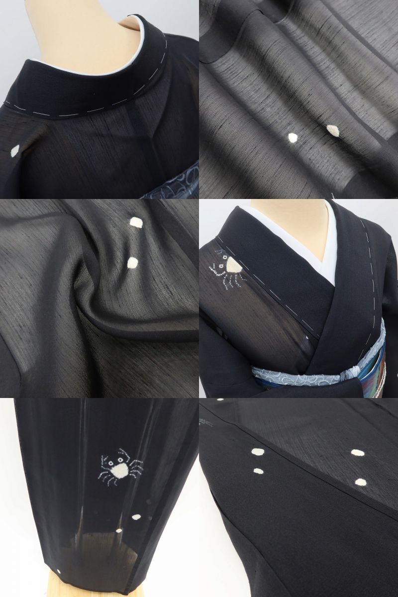 百華 Y5509 新品 仕付け糸付 かに 絞り 手縫い仕立て 正絹 紗紬