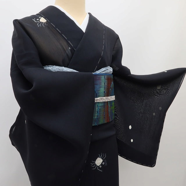 百華 Y5509 新品 仕付け糸付 かに 絞り 手縫い仕立て 正絹 紗紬