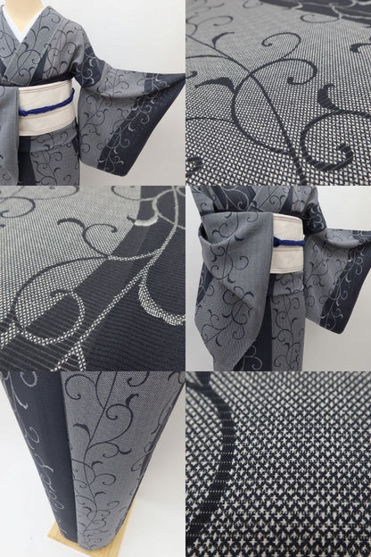 百華 Y5518 新品 仕付け糸付 夏着物 絽 正絹 居敷当て付 手縫い仕立て 小紋