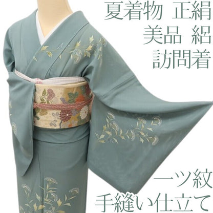 百華 Y5519 美品 夏着物 一つ紋 絽 正絹 手縫い仕立て 訪問着