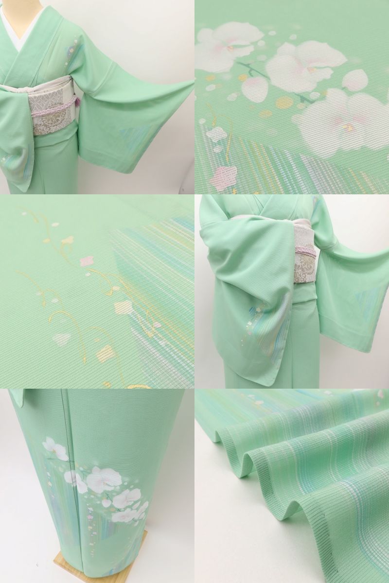 百華 Y5523 美品未着用 仕付け糸付 夏着物 絽 胡蝶蘭 正絹 手縫い仕立て 訪問着
