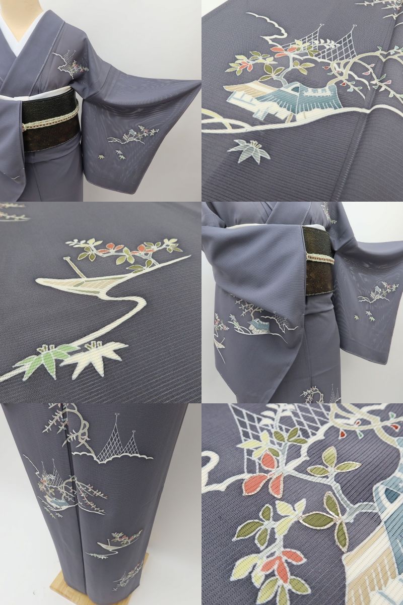 百華 Y5524 新品 仕付け糸付 夏着物 一つ紋 銀駒刺繍 絽 正絹 手縫い仕立て 訪問着