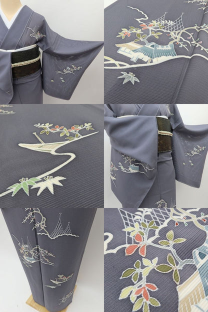 百華 Y5524 新品 仕付け糸付 夏着物 一つ紋 銀駒刺繍 絽 正絹 手縫い仕立て 訪問着