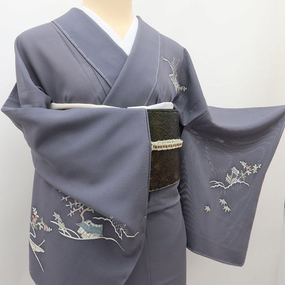 百華 Y5524 新品 仕付け糸付 夏着物 一つ紋 銀駒刺繍 絽 正絹 手縫い仕立て 訪問着
