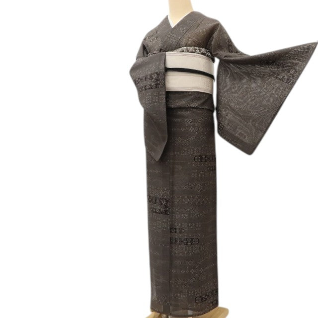 百華 Y5527 美品 夏着物 大島紬 正絹 手縫い仕立て 紗紬