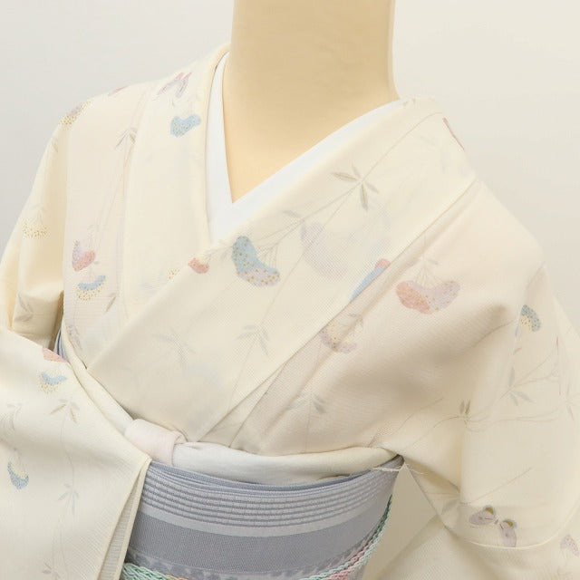 百華 Y5532 美品未着用 仕付け糸付 夏着物 蝶 絽 正絹 居敷当て付 手縫い仕立て 小紋