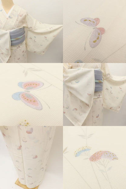 百華 Y5532 美品未着用 仕付け糸付 夏着物 蝶 絽 正絹 居敷当て付 手縫い仕立て 小紋