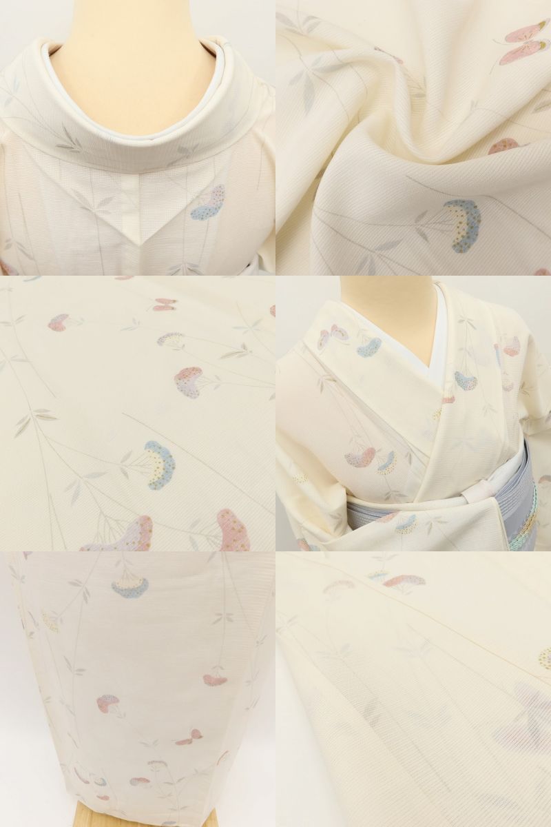 百華 Y5532 美品未着用 仕付け糸付 夏着物 蝶 絽 正絹 居敷当て付 手縫い仕立て 小紋