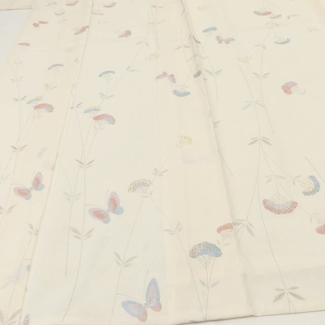 百華 Y5532 美品未着用 仕付け糸付 夏着物 蝶 絽 正絹 居敷当て付 手縫い仕立て 小紋