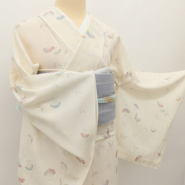 百華 Y5532 美品未着用 仕付け糸付 夏着物 蝶 絽 正絹 居敷当て付 手縫い仕立て 小紋