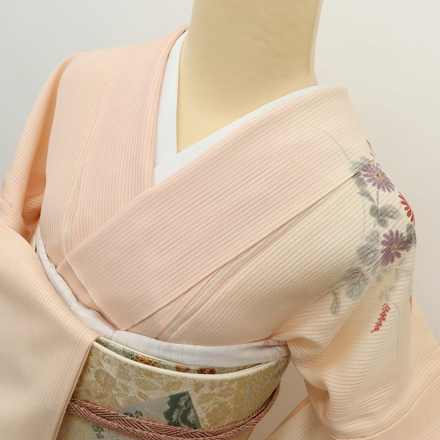 百華 Y5544 美品未着用 夏着物 仕付け糸付 縦絽 菊 萩 正絹 訪問着