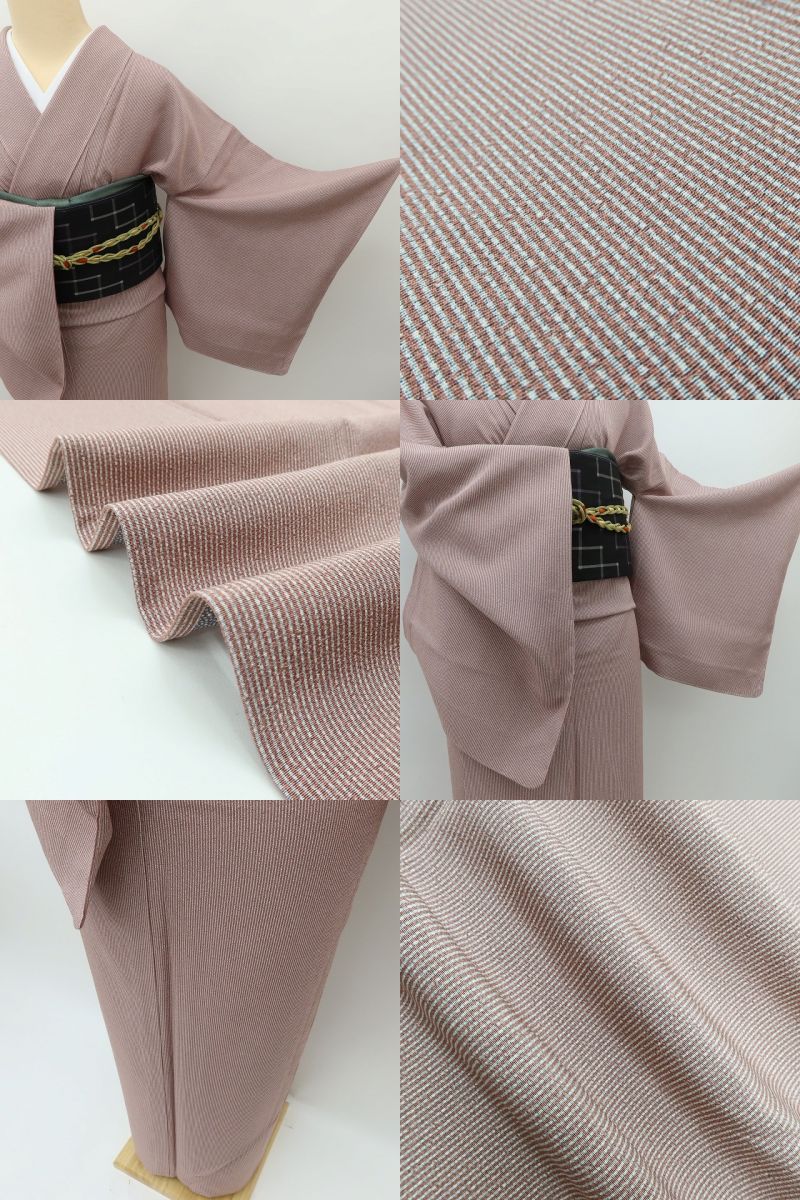 Y5550 新品 仕付け糸付 着物 万筋 両面染 笹べり付 単衣 正絹 手縫い仕立て 江戸小紋