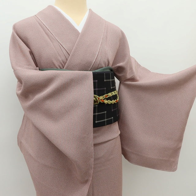 Y5550 新品 仕付け糸付 着物 万筋 両面染 笹べり付 単衣 正絹 手縫い仕立て 江戸小紋
