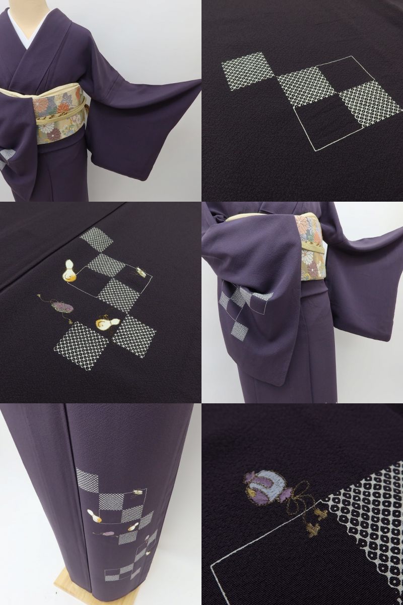 百華 Y5554 美品 着物 瓢箪 宝尽くし 単衣 正絹 手縫い仕立て 訪問着