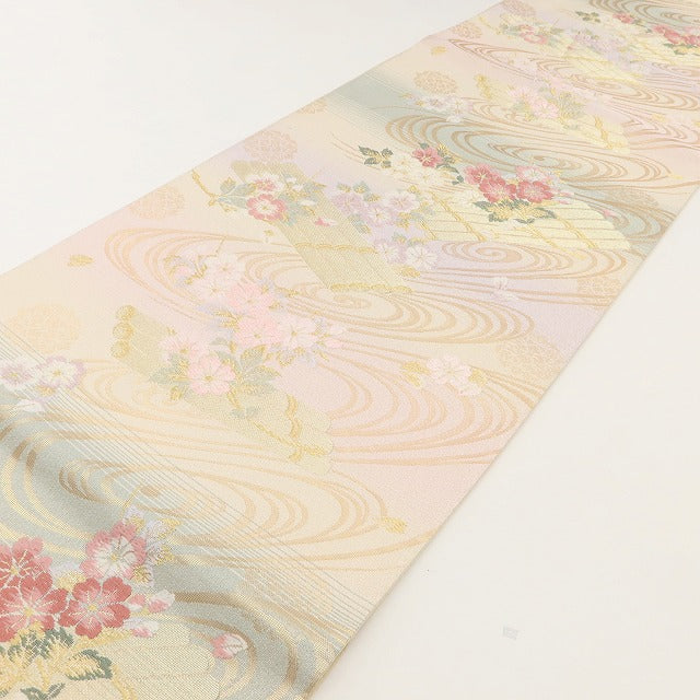 百華 Y5555 美品 着物 江戸筏小花 正絹 袋帯