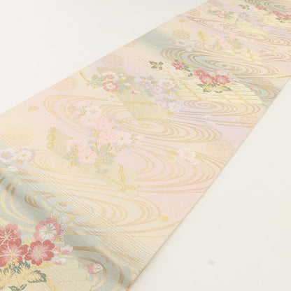 百華 Y5555 美品 着物 江戸筏小花 正絹 袋帯