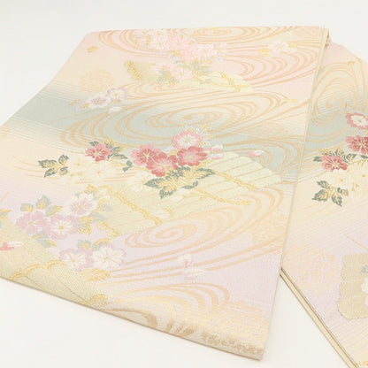 百華 Y5555 美品 着物 江戸筏小花 正絹 袋帯
