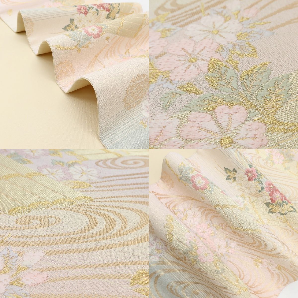 百華 Y5555 美品 着物 江戸筏小花 正絹 袋帯