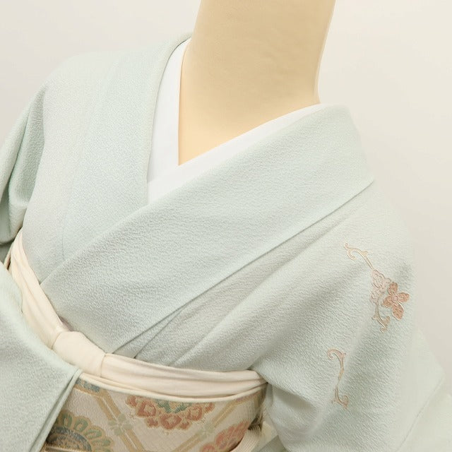 百華 Y5560 美品 着物 単衣 スワトウ刺繍 正絹 手縫い仕立て 訪問着