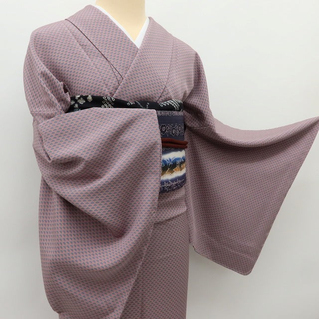 百華 Y5561 新品 仕付け糸付 着物 単衣 三ツ鱗 正絹 手縫い仕立て 小紋