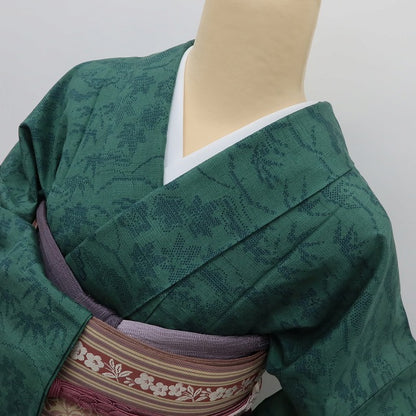 百華Y5563 新品 仕付け糸付 着物 ワイドサイズ 単衣 正絹 松竹梅 紅葉 手縫い仕立て 小紋