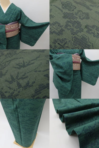 百華Y5563 新品 仕付け糸付 着物 ワイドサイズ 単衣 正絹 松竹梅 紅葉 手縫い仕立て 小紋