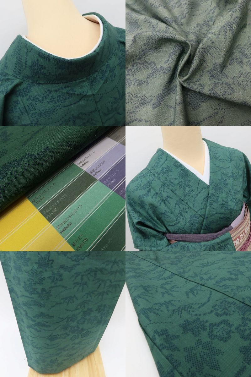 百華Y5563 新品 仕付け糸付 着物 ワイドサイズ 単衣 正絹 松竹梅 紅葉 手縫い仕立て 小紋