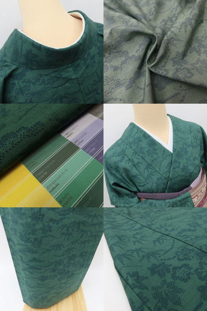 百華Y5563 新品 仕付け糸付 着物 ワイドサイズ 単衣 正絹 松竹梅 紅葉 手縫い仕立て 小紋