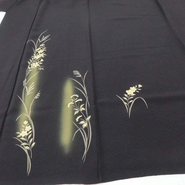 百華 Y5564 美品 着物 単衣 正絹 桔梗 撫子 ススキ 居敷当て付 手縫い仕立て 付下げ