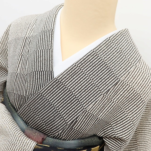 百華 Y5565 美品 着物 忠治郎落款 単衣 正絹 居敷当て付 手縫い仕立て 小紋