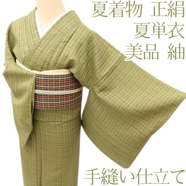 百華 Y5576 美品 夏着物 夏単衣 正絹 手縫い仕立て 紬　