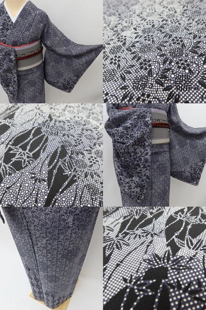 百華 Y5577 美品 仕付け糸付 着物 単衣 正絹 手縫い仕立て 小紋