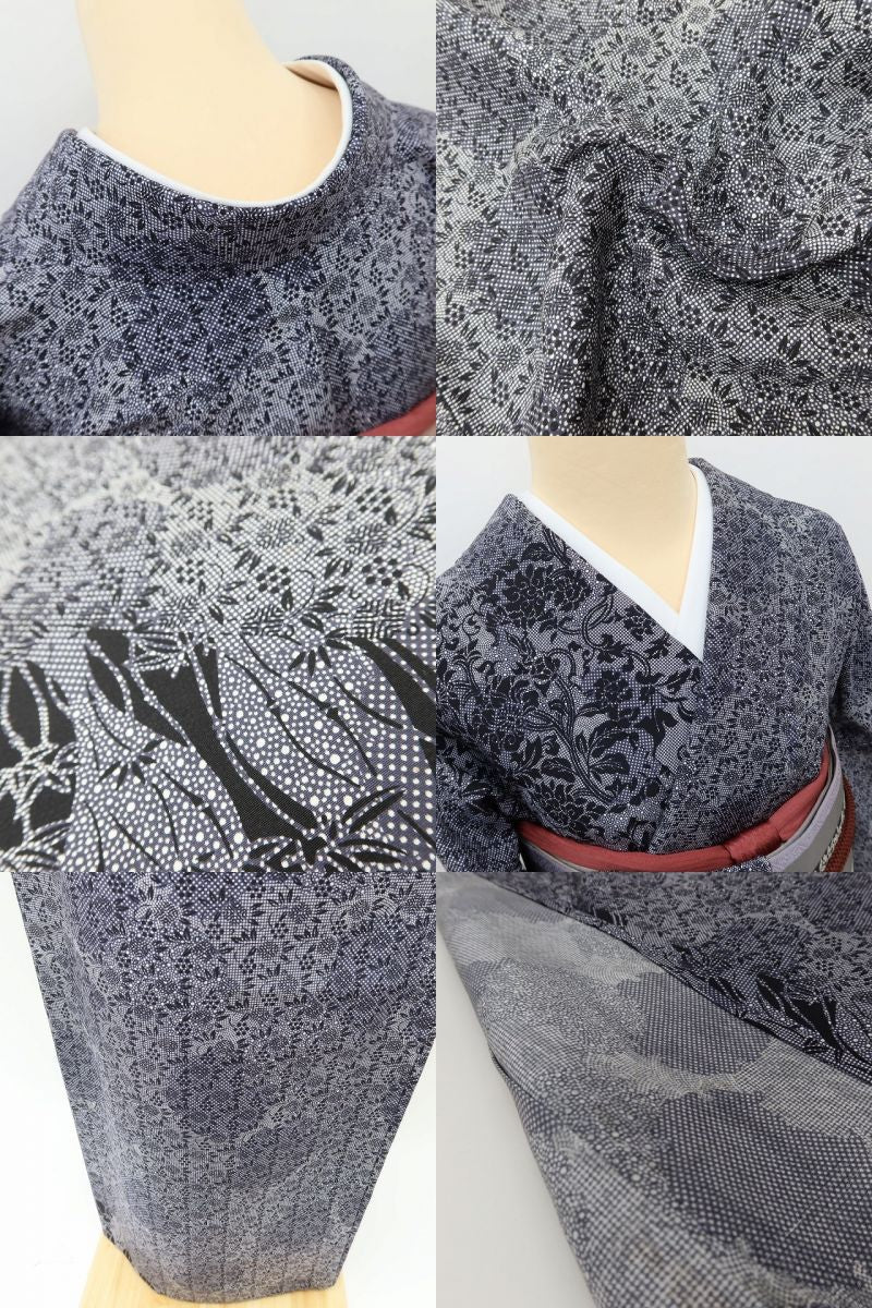 百華 Y5577 美品 仕付け糸付 着物 単衣 正絹 手縫い仕立て 小紋