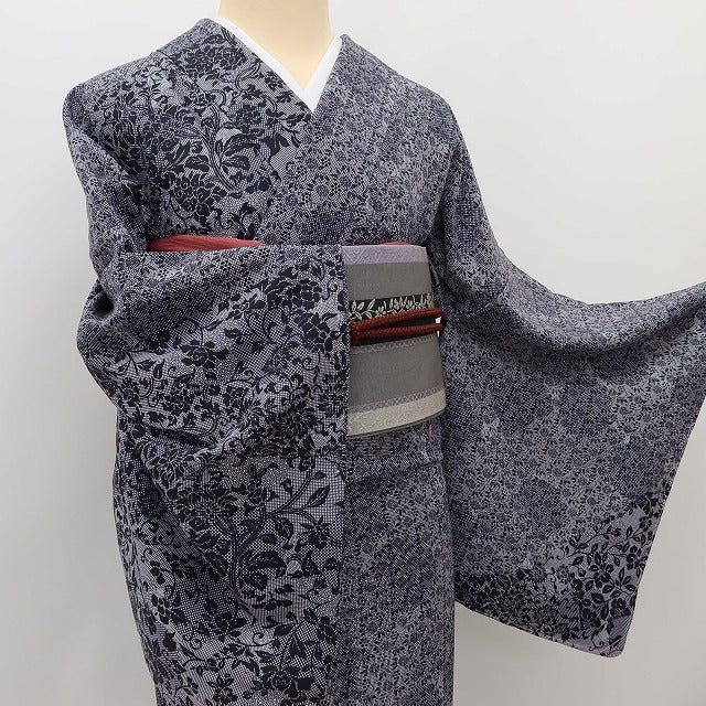 百華 Y5577 美品 仕付け糸付 着物 単衣 正絹 手縫い仕立て 小紋