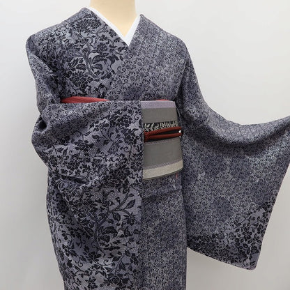 百華 Y5577 美品 仕付け糸付 着物 単衣 正絹 手縫い仕立て 小紋
