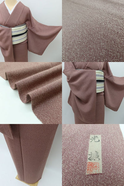 百華 Y5579 着物 縦縞 洒落紋  服部光擴落款 単衣 正絹 居敷当て付 手縫い仕立て 江戸小紋