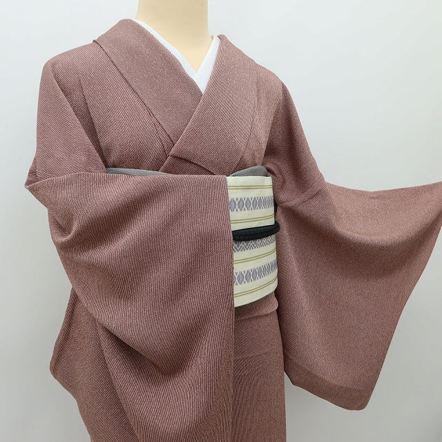百華 Y5579 着物 縦縞 洒落紋  服部光擴落款 単衣 正絹 居敷当て付 手縫い仕立て 江戸小紋