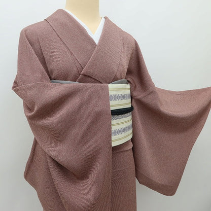 百華 Y5579 着物 縦縞 洒落紋  服部光擴落款 単衣 正絹 居敷当て付 手縫い仕立て 江戸小紋