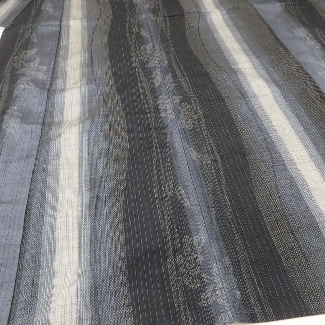 百華 Y5588 美品 着物 縦縞 単衣 正絹 手縫い仕立て 結城紬
