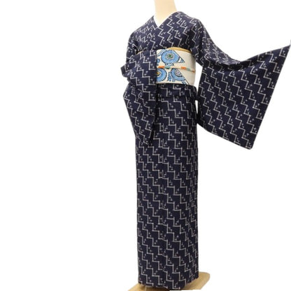 百華 Y5589 美品 着物 単衣 正絹 居敷当て付 手縫い仕立て 紬