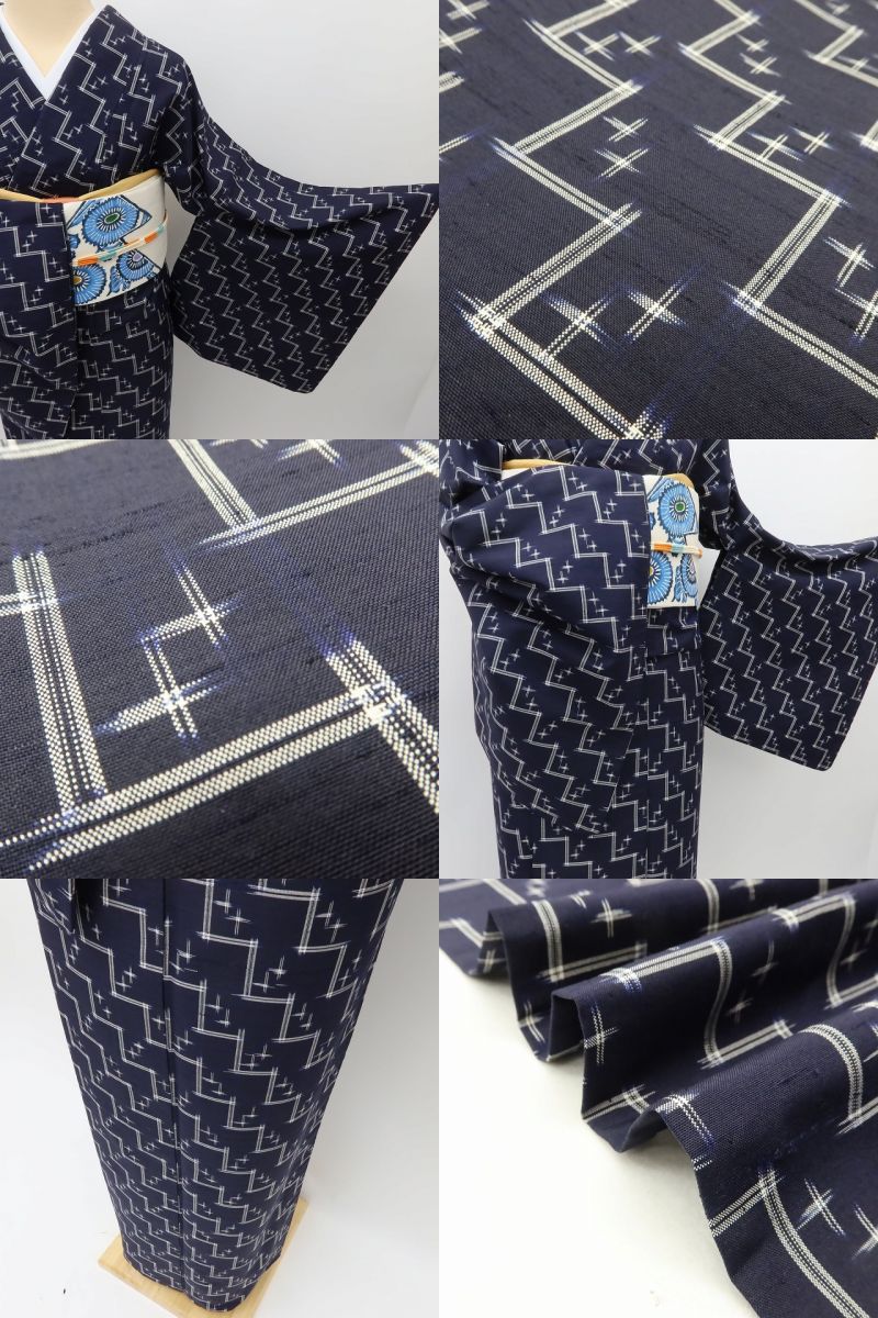 百華 Y5589 美品 着物 単衣 正絹 居敷当て付 手縫い仕立て 紬
