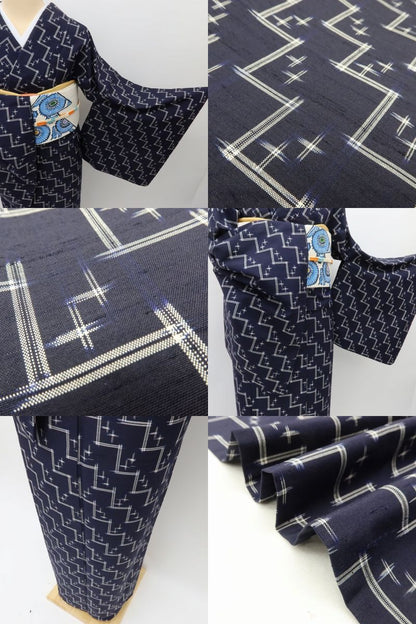 百華 Y5589 美品 着物 単衣 正絹 居敷当て付 手縫い仕立て 紬