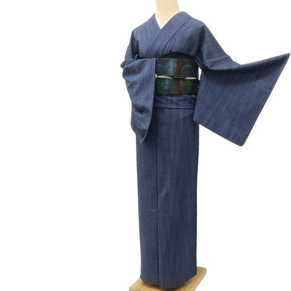 百華 Y5590 美品 着物 縦縞 単衣 正絹 居敷当て付 手縫い仕立て 紬