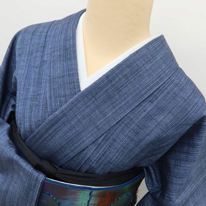 百華 Y5590 美品 着物 縦縞 単衣 正絹 居敷当て付 手縫い仕立て 紬