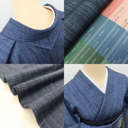 百華 Y5590 美品 着物 縦縞 単衣 正絹 居敷当て付 手縫い仕立て 紬