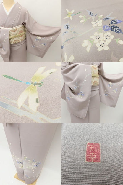 百華 Y5592 新品 仕付け糸付 本加賀友禅 菊田宏幸落款 やまと誂製 着物 桜 トンボ 勝ち虫 正絹 手縫い仕立て 訪問着