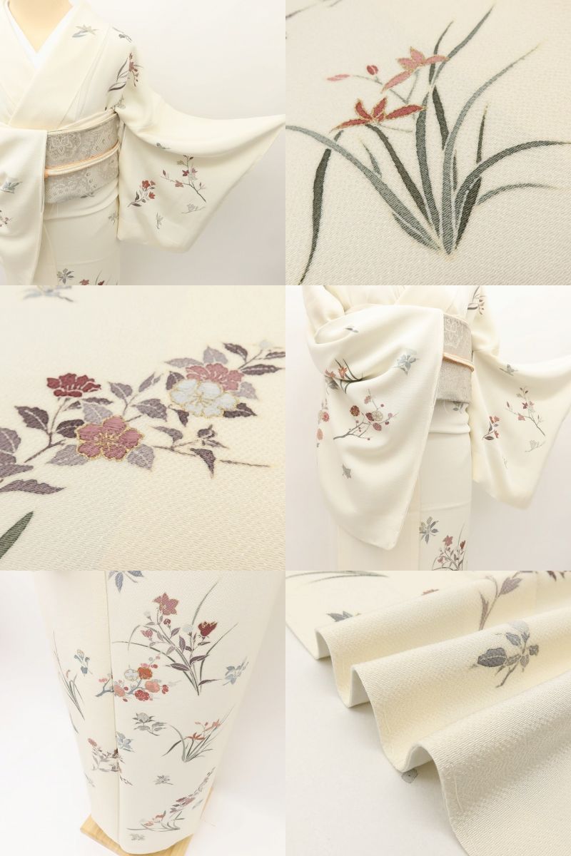 百華 Y5594 新品 仕付け糸付 着物 正絹 菊 梅 桔梗 蘭 手縫い仕立て 訪問着